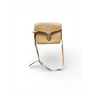 Michael Kors Small Leather Crossbody Bag Beige Chain Strap Flap MK Logo